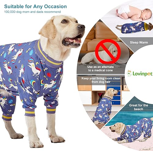 Miniatura 5 de LovinPet Ropa para perro de raza grande, ajuste ajustadotejido elástico, estampado de unicornio cohete gris, alivio de la ansiedad de mascotas,