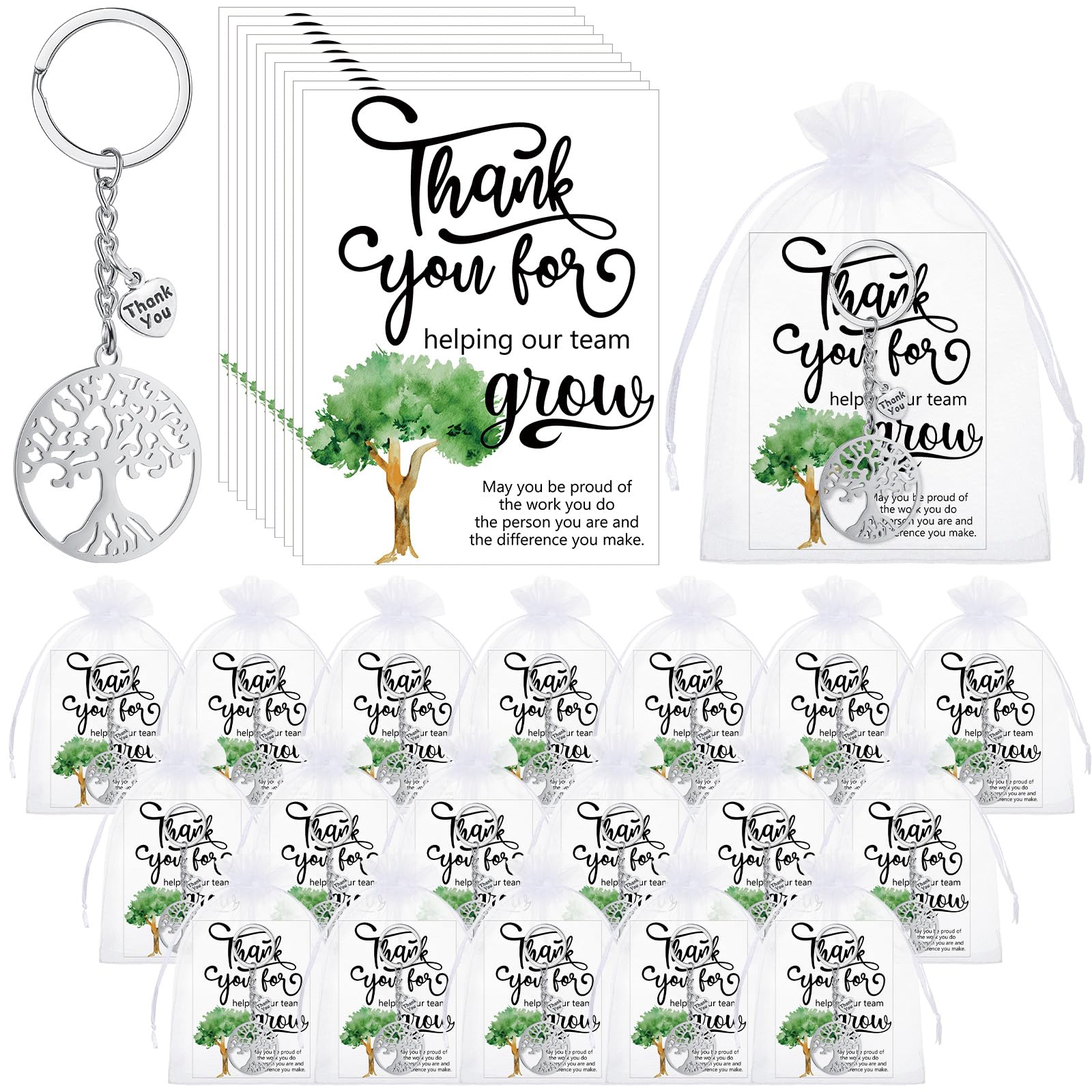 Sasylvia Employee Appreciation Gifts Thank You Coworker Keychain Gifts Organza Bags Card for Coworker Teacher Nurse