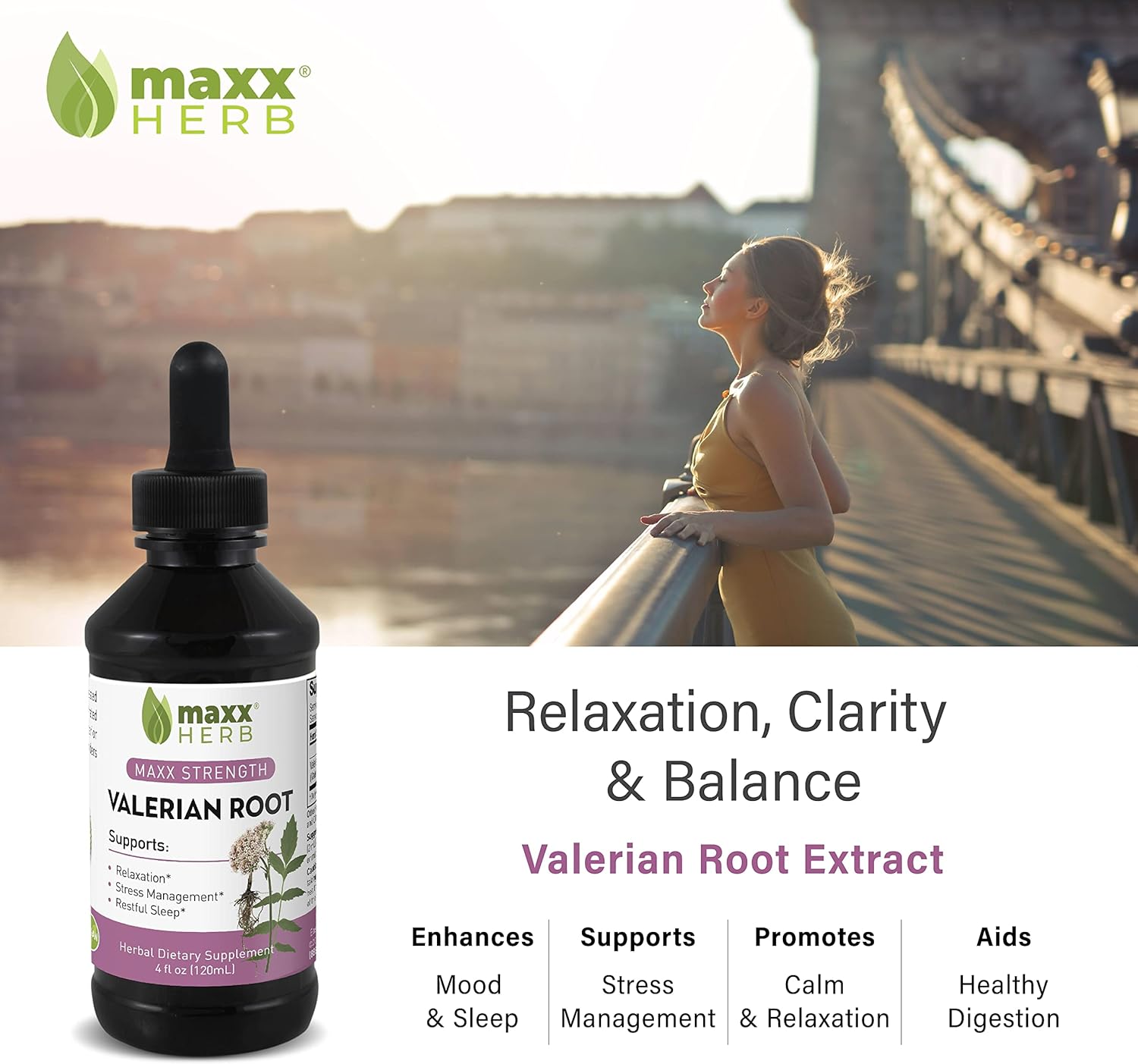 Maxx Herb Valerian Root Extract - Max Strength, Liquid Valerian Root Absorbs Better Than Capsules, for Relaxation and Restful Sleep, Alcohol-Free - 4 Oz Bottle (60 Servings) : Health & Household