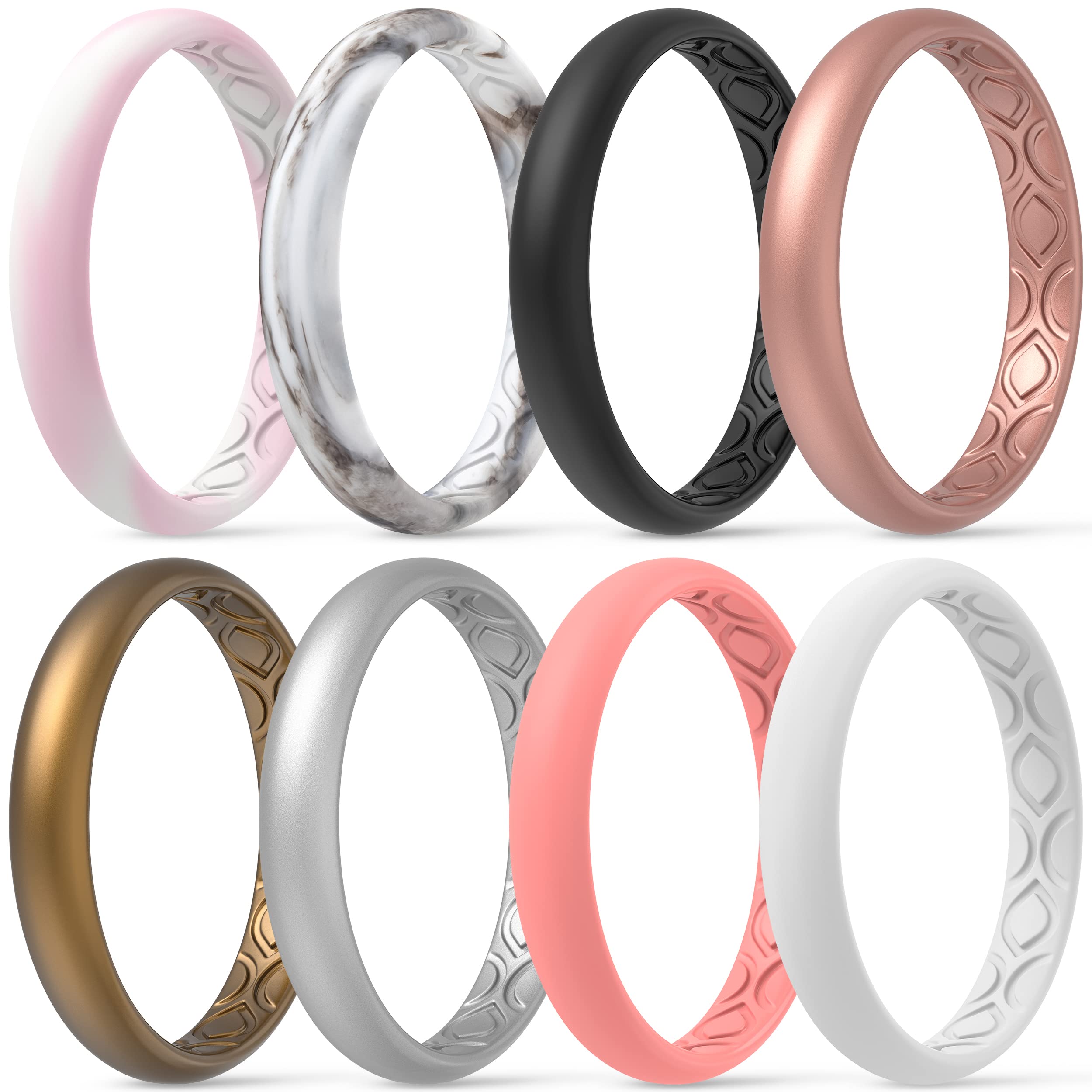 ThunderFit Silicone Wedding Rings for Women, Breathable Air Grooves Engagement Bands 3mm Wide 1.5mm Thick - 1/4/8/12 Variety Multipack