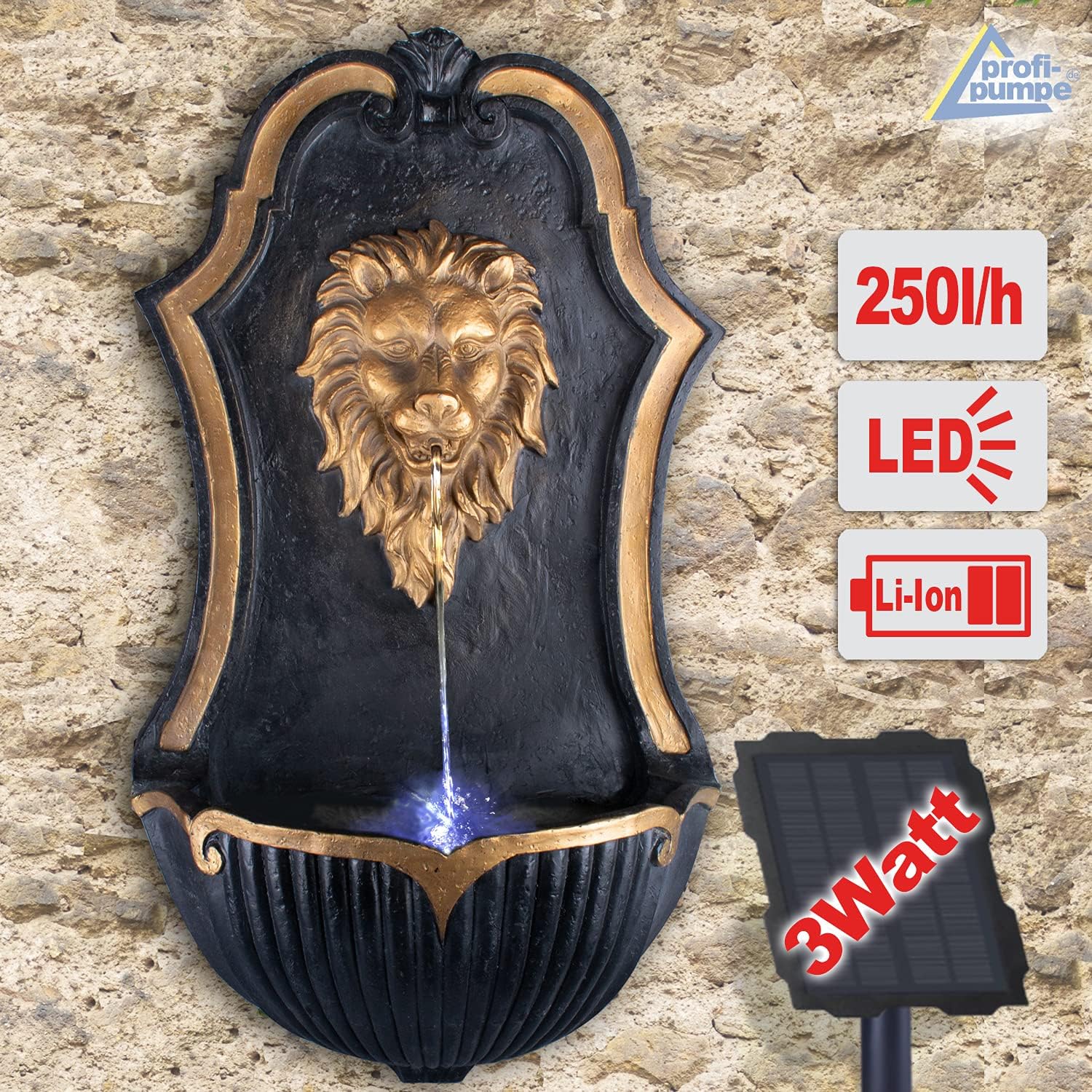 Fontaine de Jardin Solaire Fontaine Bain d'oiseaux Cascade Décoration de Jardin avec Pompe Jeu d'eau pour Jardin terrasse Fontaine Murale Balcon Veneziano Très décoratif Lampe LED de Jardin