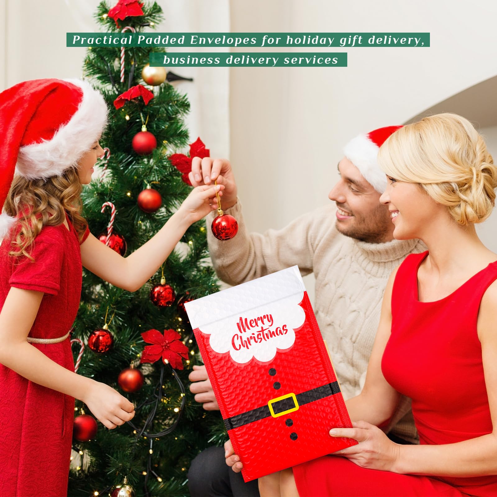 Cholemy 60 sobres de burbujas de Navidad de 7 x 9 pulgadas, sobres acolchados con área de escritura, sobres acolchados de burbujas de Papá Noel, bolsas de envío navideñas con tira autosellante