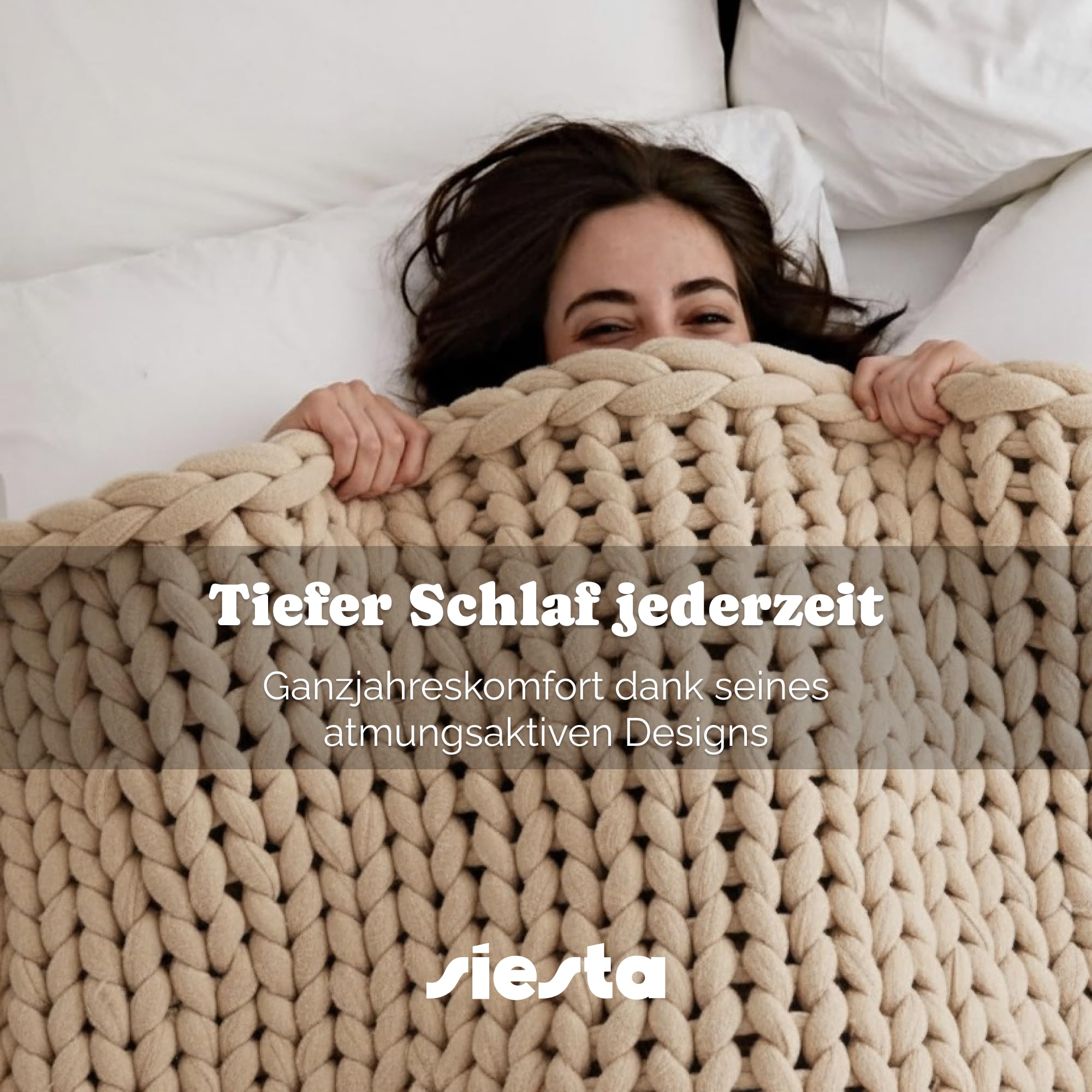 SIESTA Gewichtsdecke Premium Grobstrick Beige 7kg Atmungsaktive Therapiedecke Oeko-TEX Waschbar