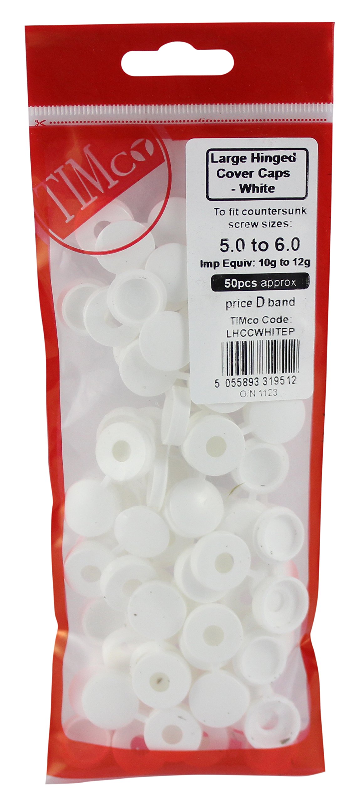 Timco White Large Hinged Cover Cap To Fit 5Mm-10Mm Screw (Pack Of 50)