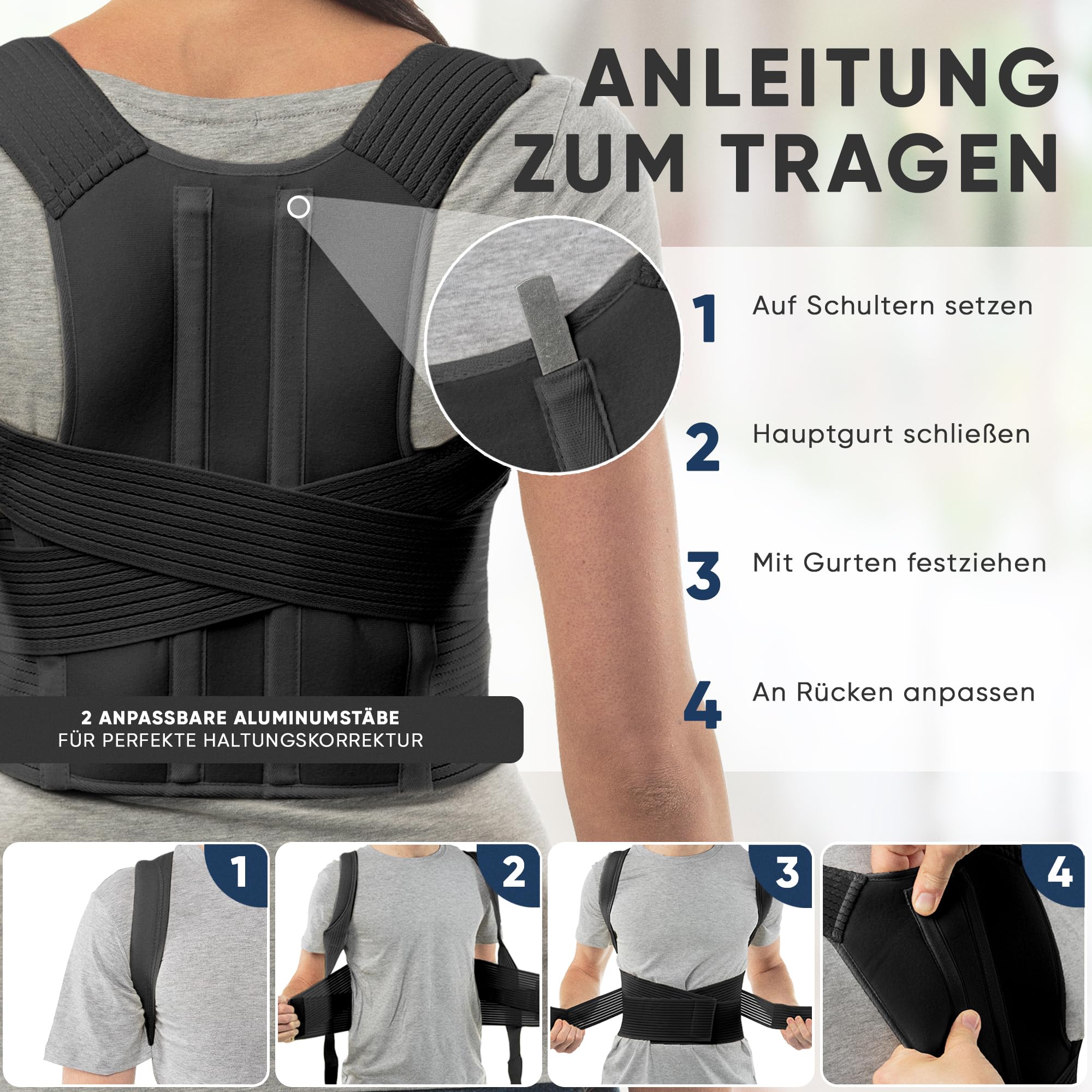 aHeal Rückenstützgürtel | Rücken Geradehalter für Herren & Damen | Haltungskorrektur Rücken | Rückenstrecker | Linderung von Rückenschmerzen | Verstellbarer Rückengurt | Größe 3 Schwarz