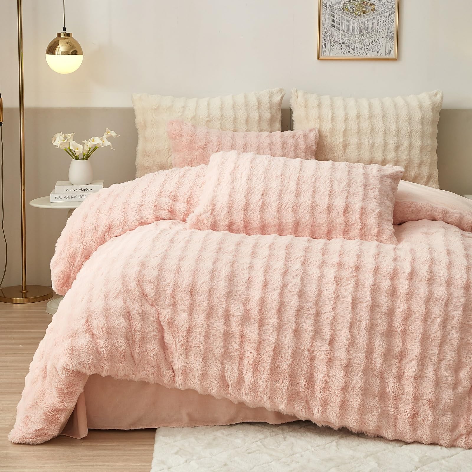 Luowei Ropa de cama de felpa de invierno de 135 x 200 cm, color rosa cálido, acogedora, mullida, de forro polar, ropa de cama de lujo reversible para niña, funda nórdica con cremallera y funda de
