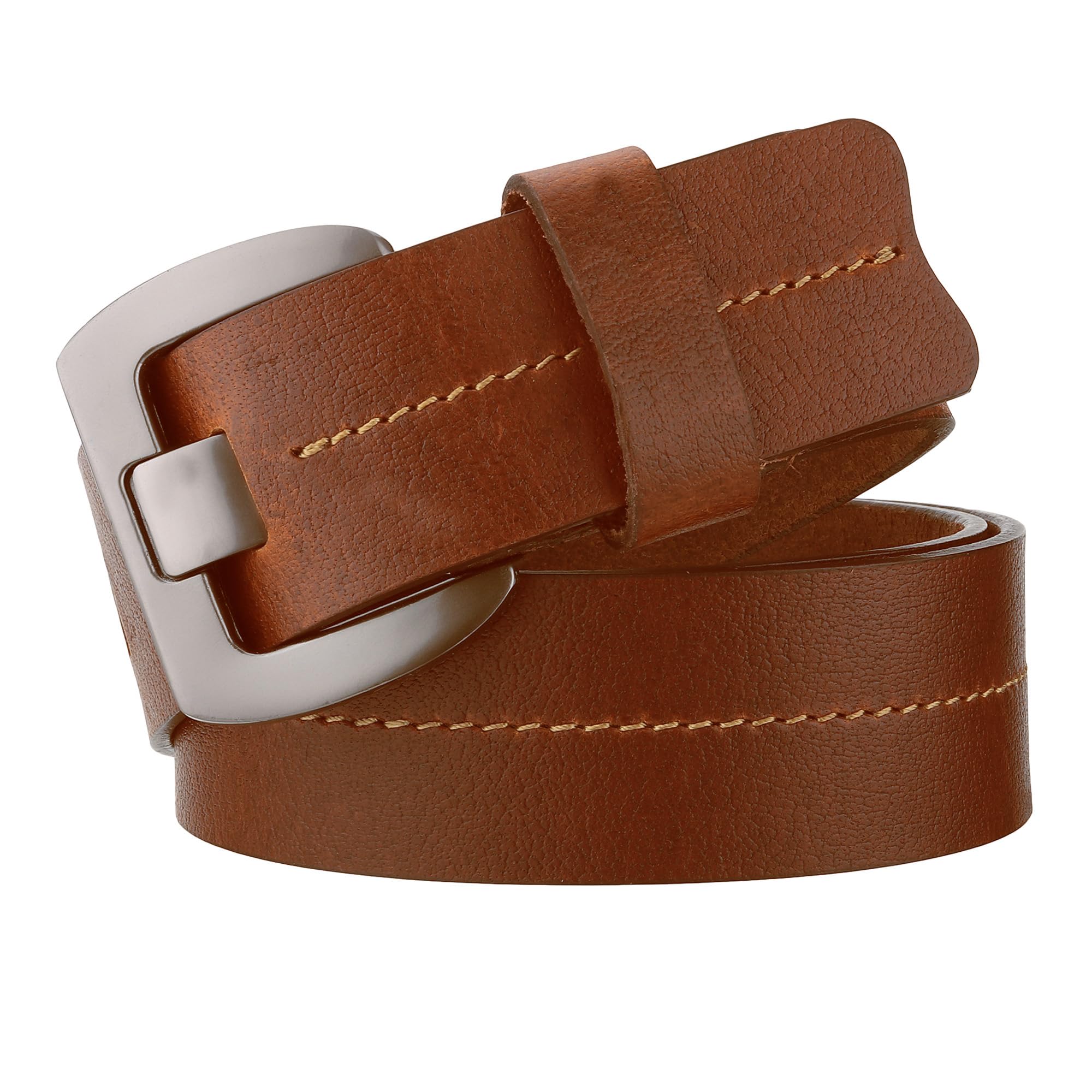 Casual Tan Color Genuine Leather Belt with Double Prong Buckle for Jeans and Casual Wear belt for men stylish Leather for Men's/Boys ||CSBL-BRBKL-05||-image-2