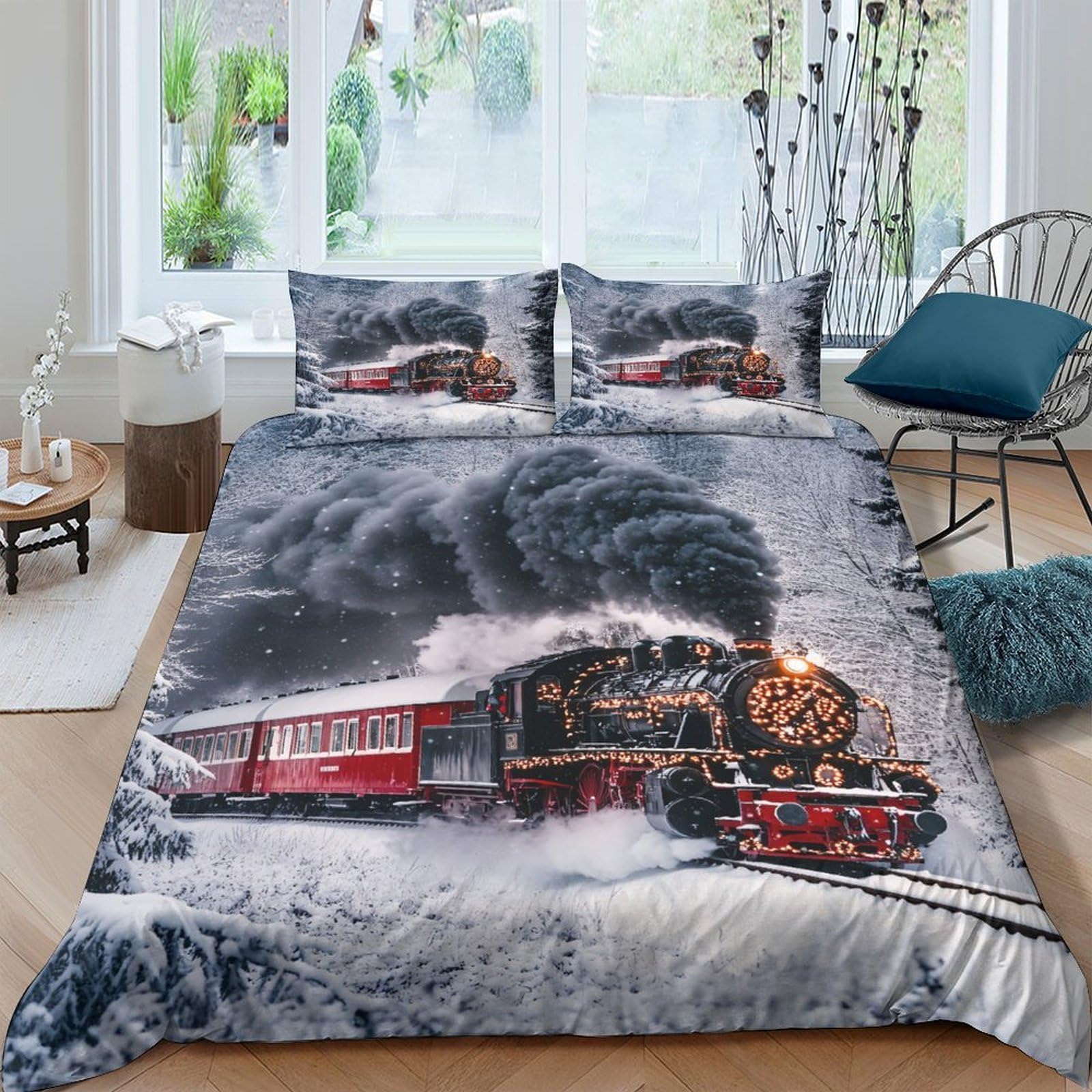 Ctjqhvkz Style-8 3D Printed Steam Train Fitted Sheet Microfiber Soft Railway Scene Bed Cover For Bedroom Guest Room Decor Protection Single（135X200cm）