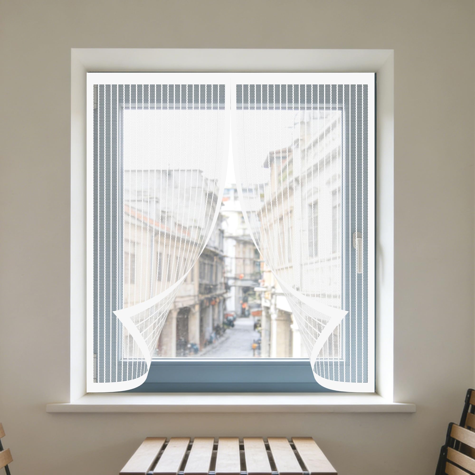Magnetic Fly Screen Window Adjustable 135 x 165 cm Prevents Insects Flies Mosquitoes from Entering The Room Window Fly Net Easy Install for Windows Doors and Patio Screens, White