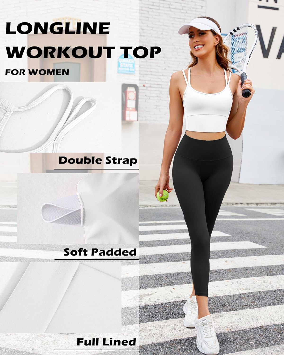 XUNYU Sports Bras for Women High Support Workout Tops Built in Bra Athletic Tank Top Padded Longline Yoga Bra High Impact - Image 4