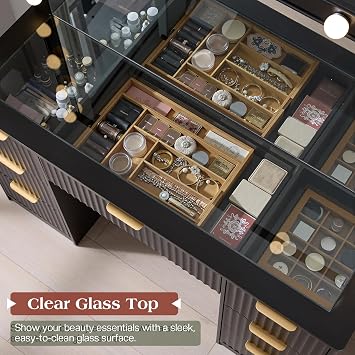 LUXOAK 47 Makeup Vanity Desk with Large Mirror & LED Lights, Black