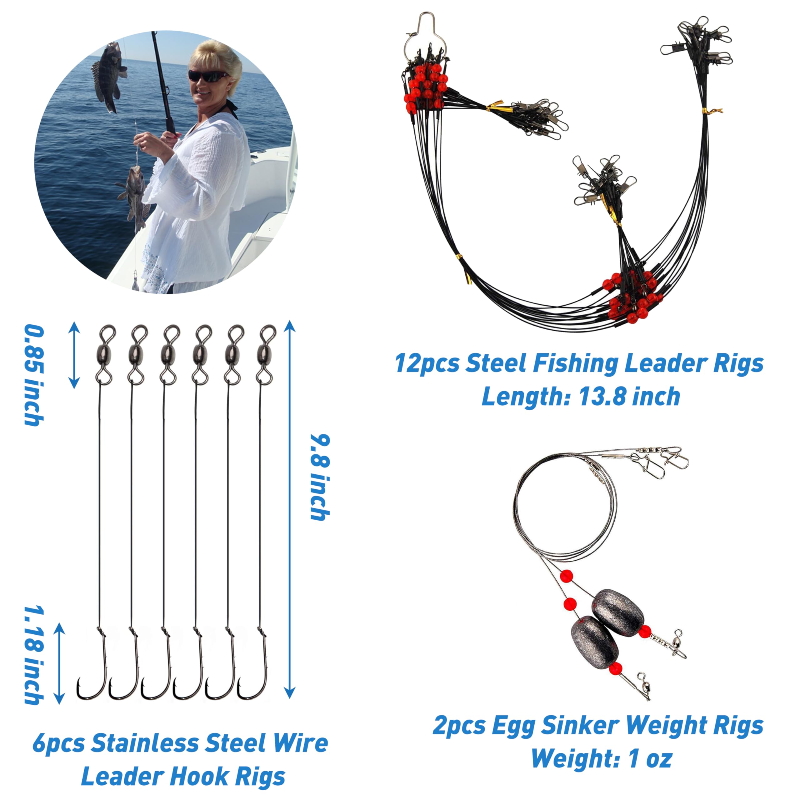 Kit de aparejos de pesca de agua salada, 131 piezas, incluye aparejos de líder de pesca, señuelo de pesca de agua salada, ganchos de cuchara giratorios, abalorio de flotación de peso en el océano, equipo de pesca de surf, accesorios de equipo de pesca de
