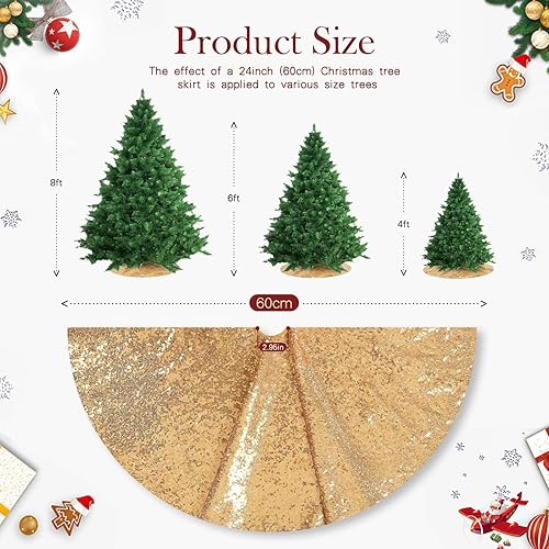 Miniatura 5 de Faldón para árbol de Navidad con lentejuelas doradas de 24 pulgadas para árbol de Navidad, alfombra pequeña para decoración de fiesta de Año Nuevo.
