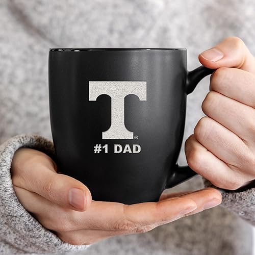 Miniatura 60 de Rico Industries NCAA #1 Dad - Taza bistró de cerámica negra mate grabada con láser, de 15 onzas, para bebidas calientes o frías Troyanos del Sur