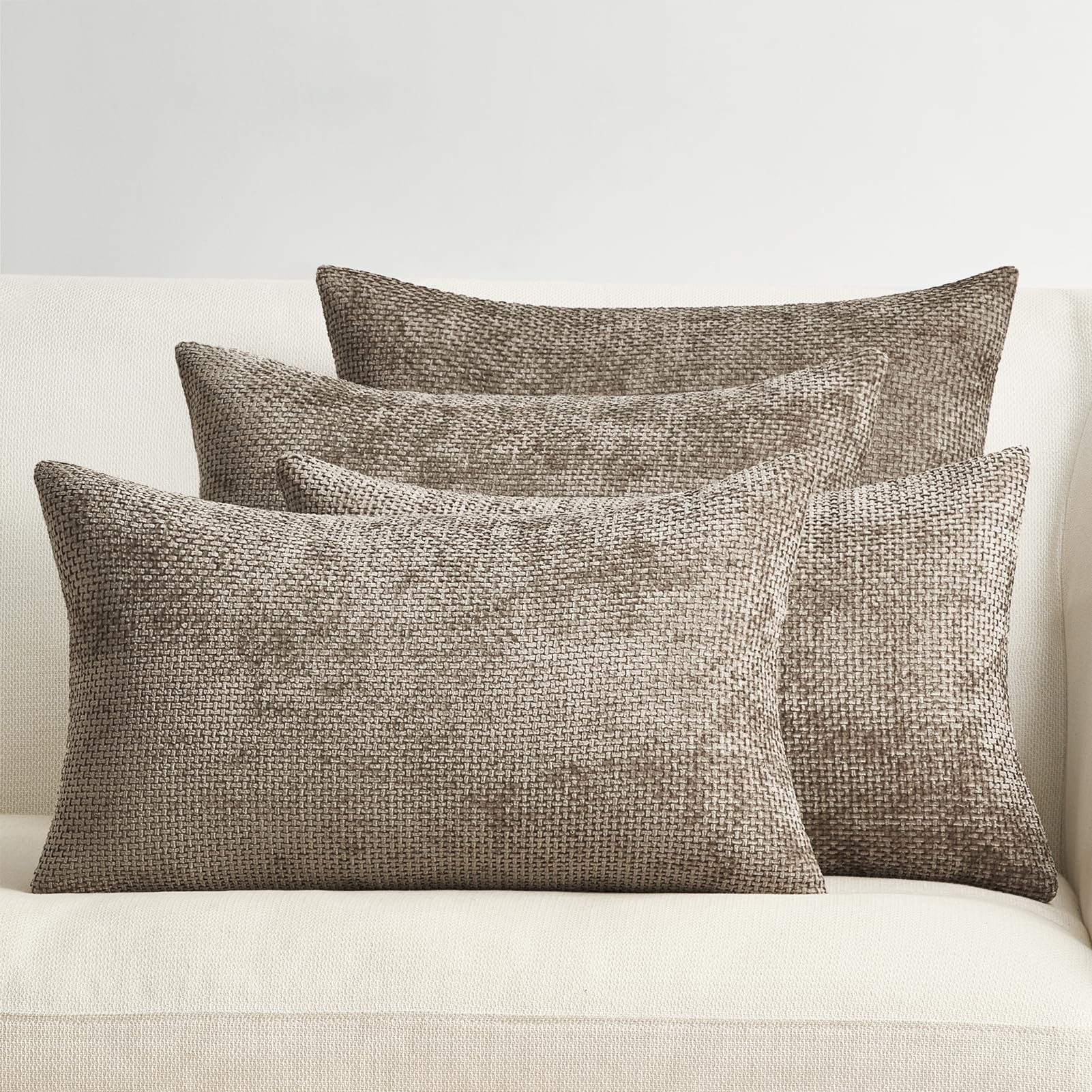 Topfinel Kissenbezug 30x50 Khaki 4er Set Chenille Kissenbezüge Kissenhülle Sofakissen Dekokissen Zierkissenhülle Dekokissenbezug Rattan Webstil Design für Sofa Wohnzimmer Schlafzimmer Balkon Kinder