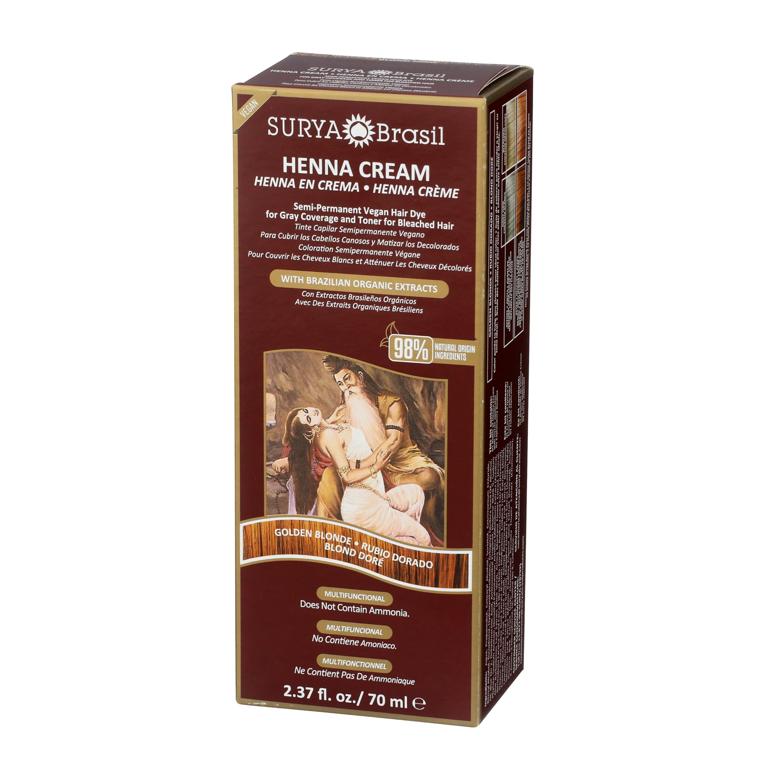 Surya Brasil Henna Cream Golden Blonde - 98% Natural Ingredients, Vegan, Cruelty-Free, Eco-Friendly, Semi-Permanent Hair Color, Deep Hydration & Shine, 2.37 oz thumbnail 5