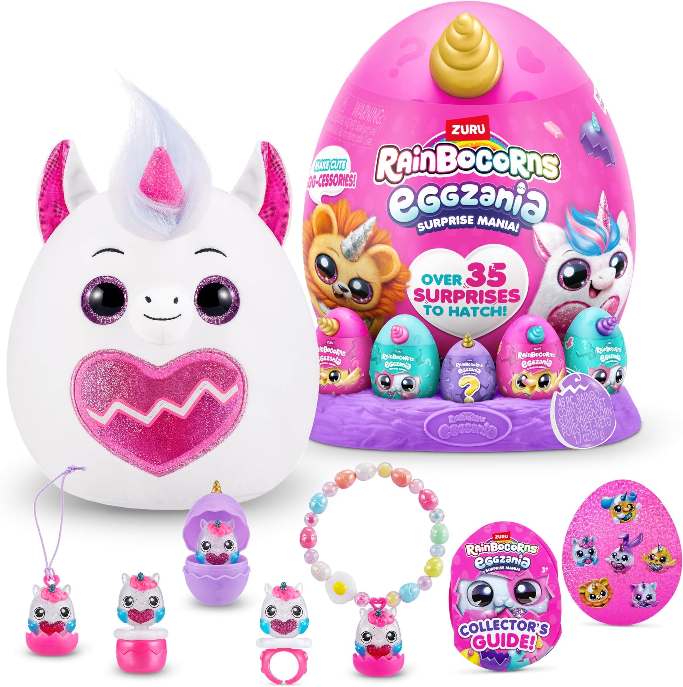 Rainbocorns Eggzania Surprise Mania Series 1 (Unicorn) by ZURU, Collectible Plush Stuffed Animal, Surprise Eggs, 5 Mini Eggs, Stickers, DIY Jewelry, Slime, Ages 3+ for Girls, Children