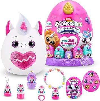 Rainbocorns Eggzania Surprise Mania Series 1 Unicorn by ZURU, Collectible Plush Stuffed Animal, Surprise Eggs, 5 Mini Eggs, Stickers, DIY Jewelry, Slime, Ages 3+ for Girls, Children
