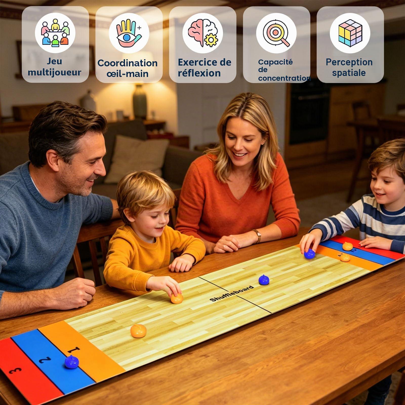 Jeu de curling 3 en 1 de table, Shuffleboards de table, bowling, jeu interactif pour enfants et adultes, jeux de fête de famille