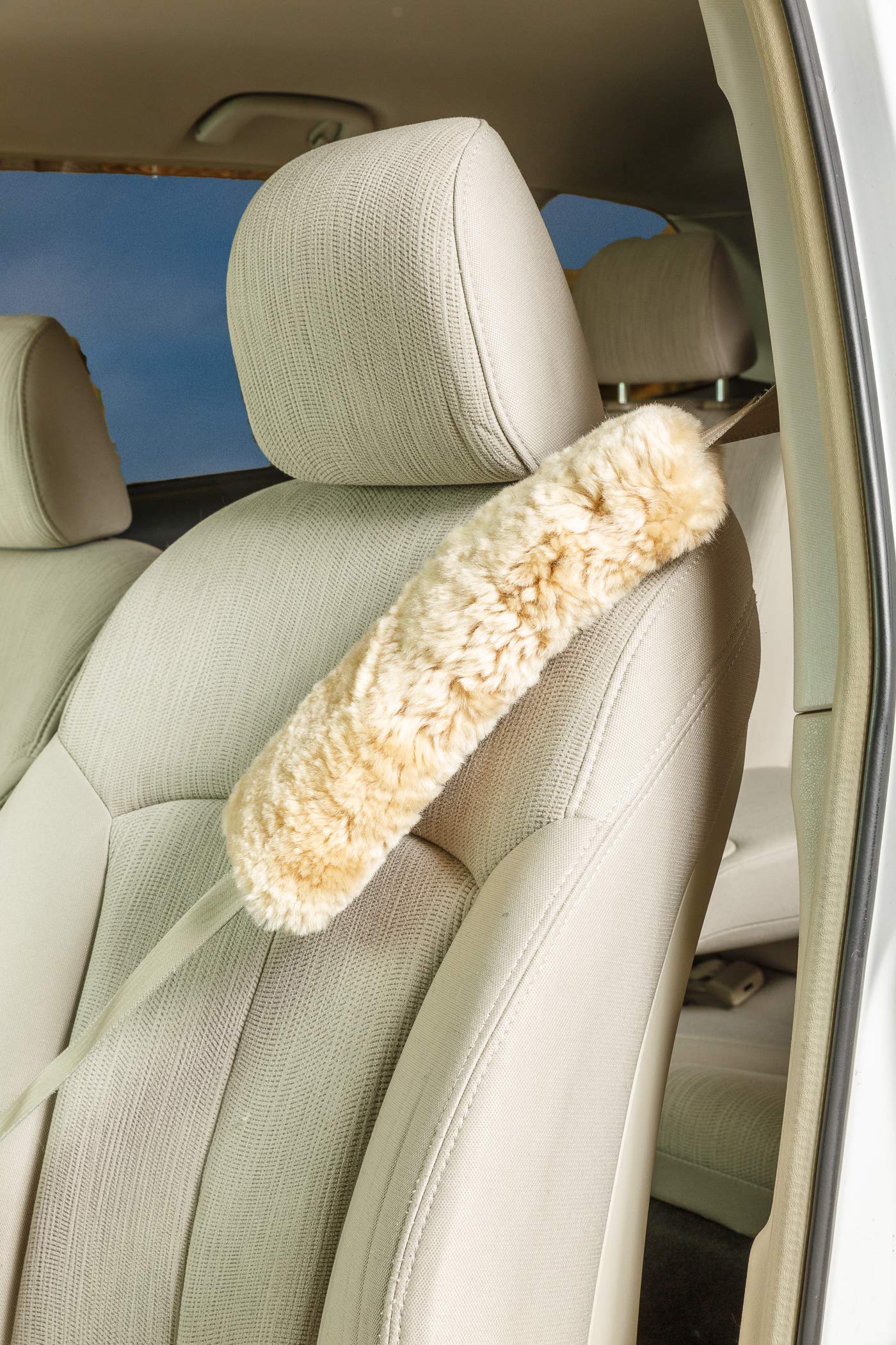 Engel WorldwideTwin Pack! Soft, Comfortable Universal Fitting Genuine Merino Sheepskin Seat Belt Shoulder Cover Pads for Adults, Children, Youth. Multiple Colors Available (Camel)