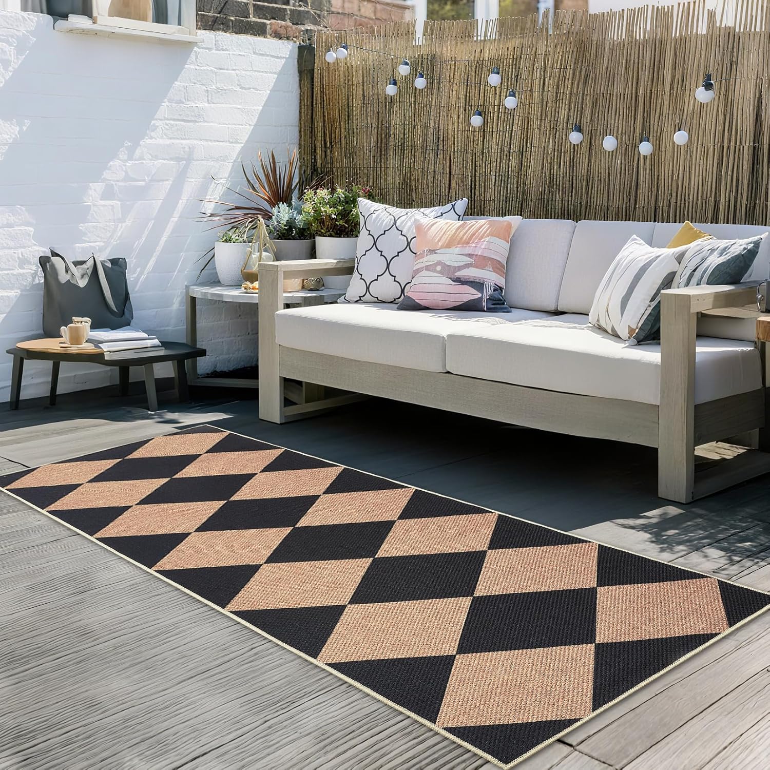 Garvee Geometric Kitchen Rugs Non Slip Washable 2x8 Runner Rug for Entryway, Geometric Checkered Area Rug, Indoor Outdoor Rug for Foyer, Hallway, Entrance, Laundry, Bedroom, Black and Brown