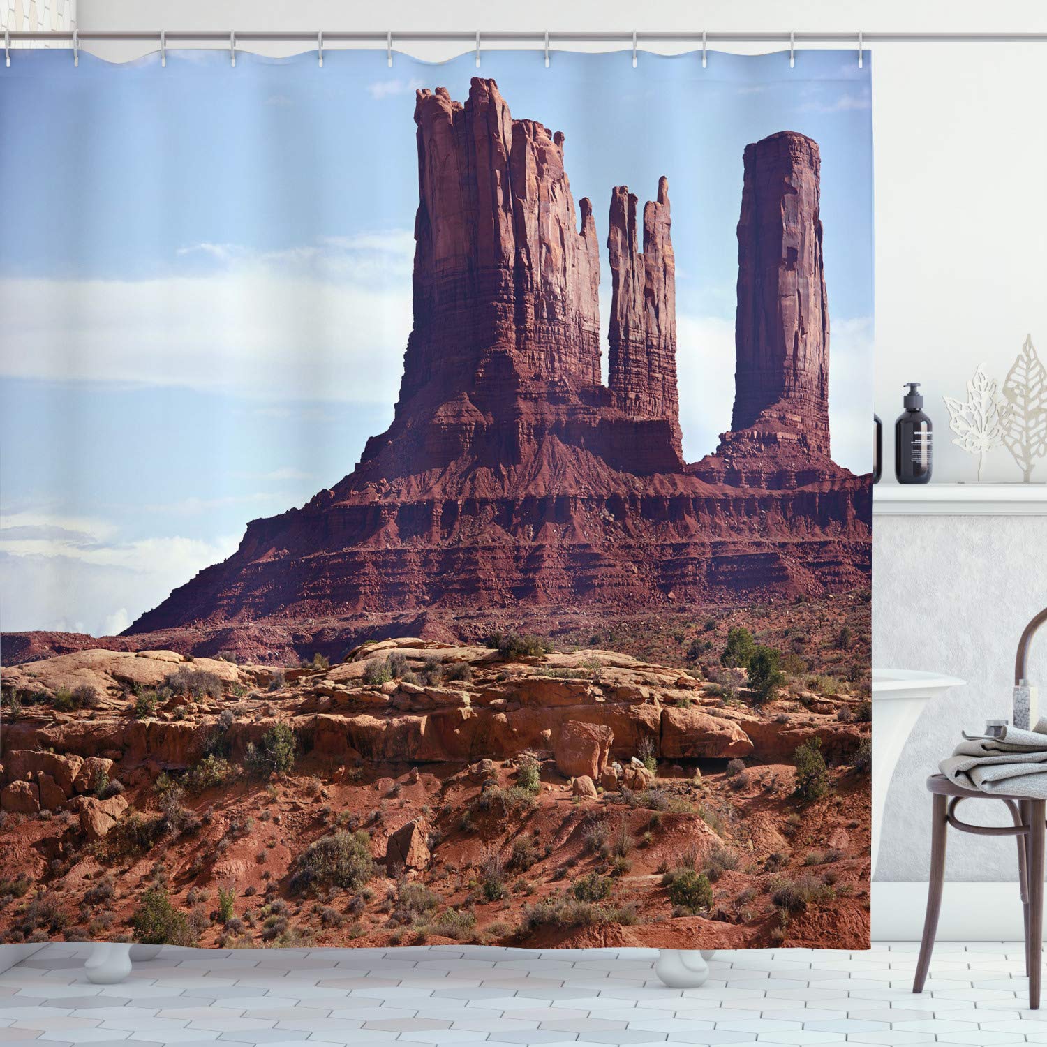 ABAKUHAUS Landscape Shower Curtain, Famous Monumental Valley Grand Canyon and Red Rocky Cliffs Usa Arizona Photo Print