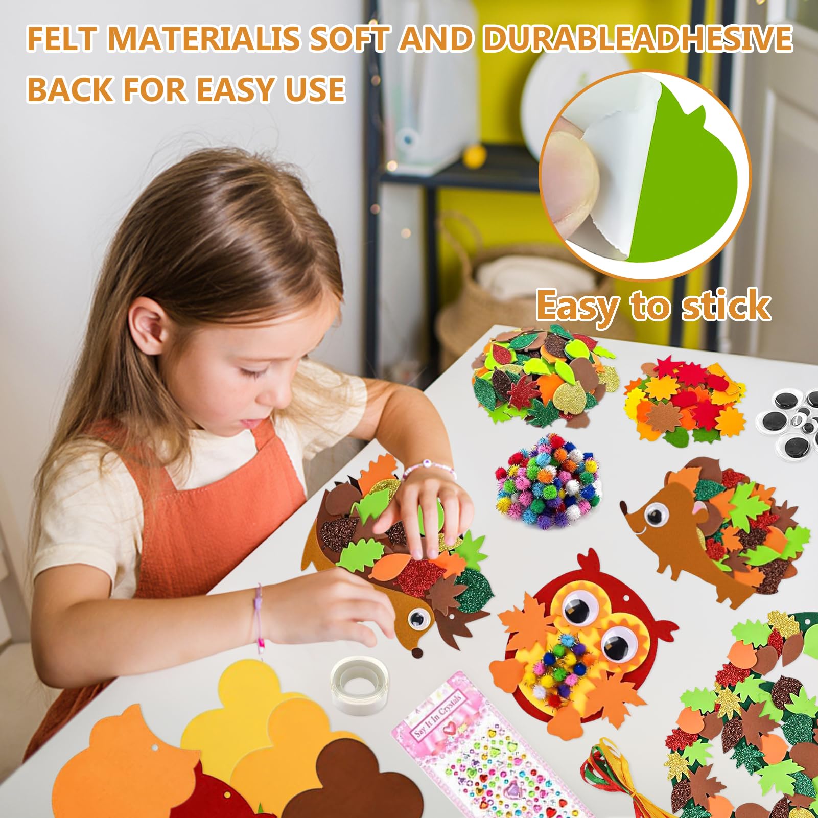 CIYIN Filz Herbst Bastelset Für Kinder – 9-teilig Mit Eulen, Igeln & Kränzen | DIY Deko Für Halloween, Thanksgiving & Weihnachten