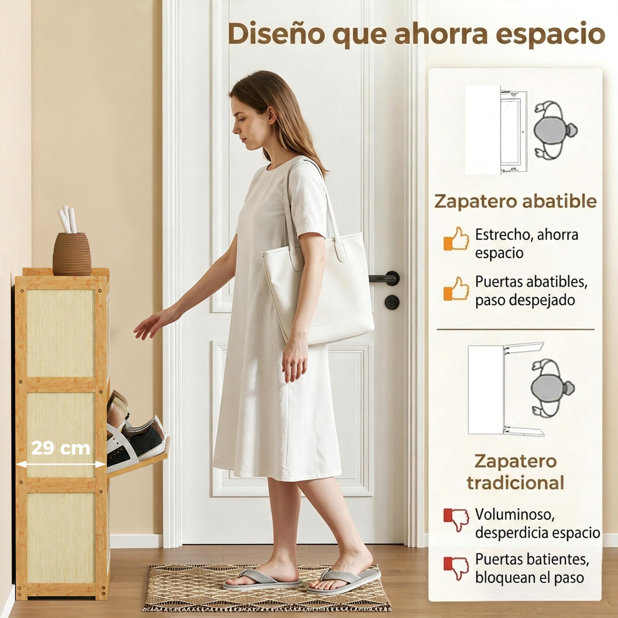 HOMCOM Scarpiera da 21 Paia Bambù 69x29x119.8 cm Legno Naturale