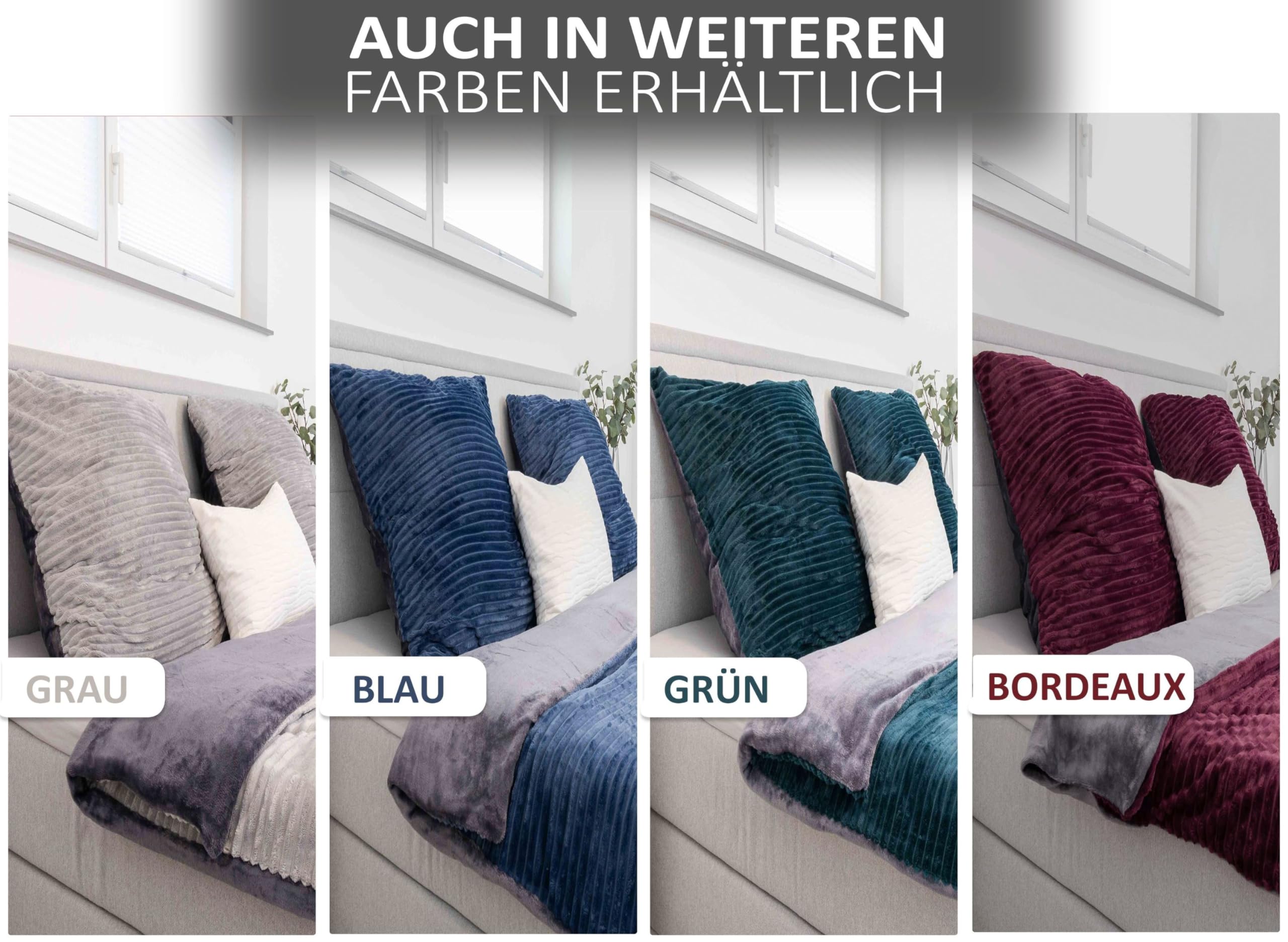 Leonado Vicenti Bettwäsche Cashmere-Touch Teddy Plüsch Set 3-teilig 200x200 cm Cord Optik Winter Coral Fleece kuschelig warm Grau Wendebettwäsche