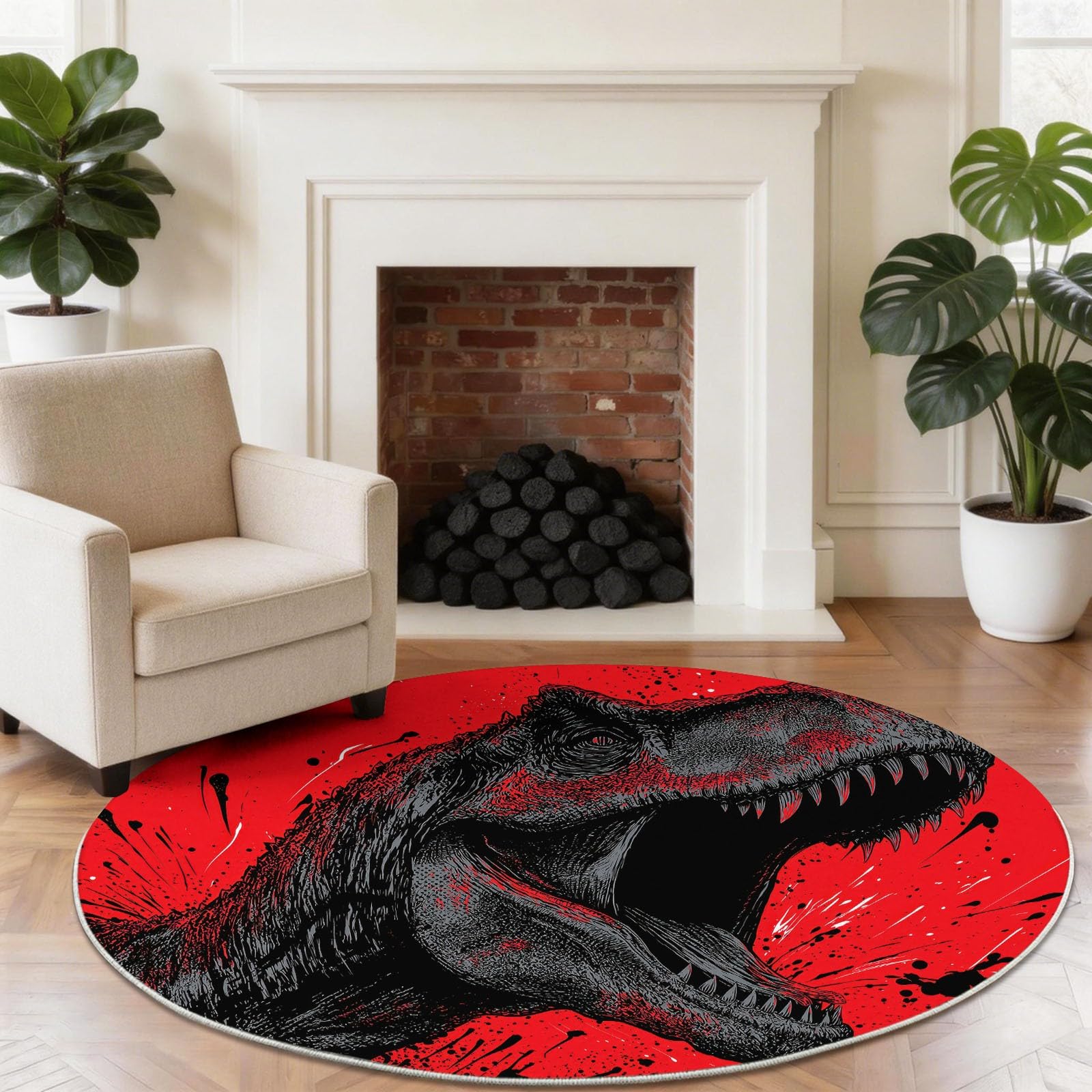 Générique Zmywalny okrągły dywan - efekt 3D dinozaur anime, antypoślizgowy, nowoczesny dywan do salonu, sypialni, kuchni dziecięcej, wielokolorowy