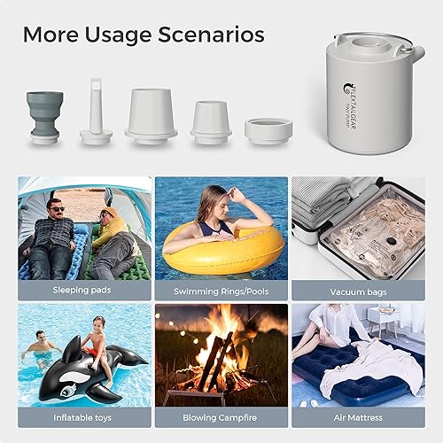 Miniatura 3 de FLEXTAILGEAR Bomba de aire portátil con batería de 1300 mAh recargable por USB para inflar y desinflar flotadores de piscina, colchón de aire,
