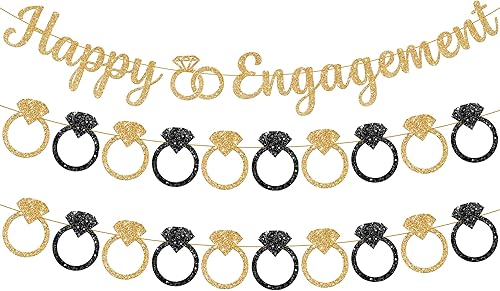 KatchOn, Cartel de compromiso con purpurina dorada  10 pies, sin bricolaje  Banner de anillo de diamantes con purpurina negra y dorada disponible en Yaxa Venezuela