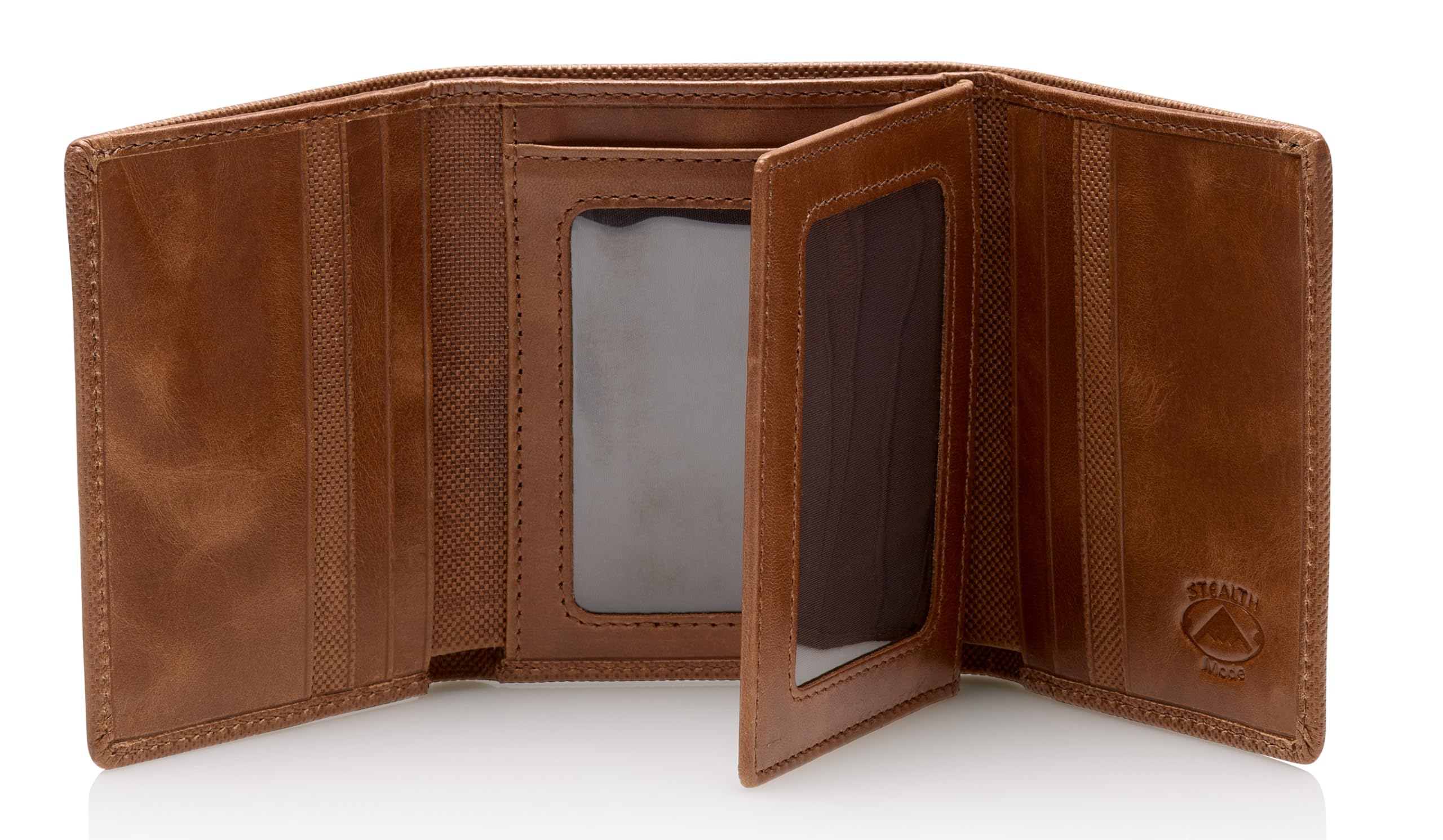 Stealth Mode Leather Trifold RFID Wallet For Men With Flip Out ID Holder (Brown Crunch)