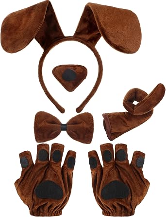 Syhood Puppy Dog Costume Set Ears Headband Bowtie Nose Tail Paw Gloves Accessories for Carnival