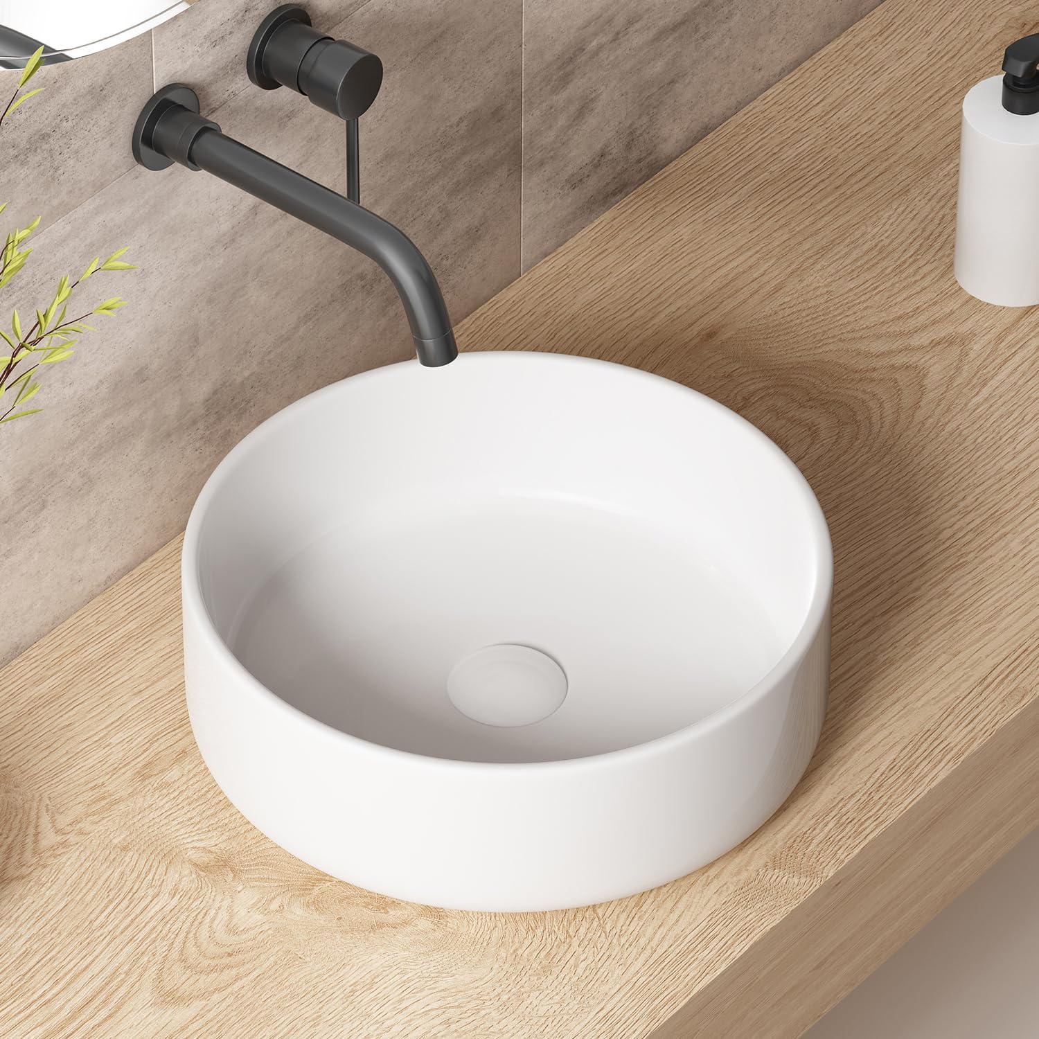 Small Bathroom Sinks Above Counter: OCEALAGOON 14 Inch Round Bathroom Vessel Sink White Ceramic Porcelain Bathroom Sink Bowl Modern Vessel Sinks for Tiny Bathrooms