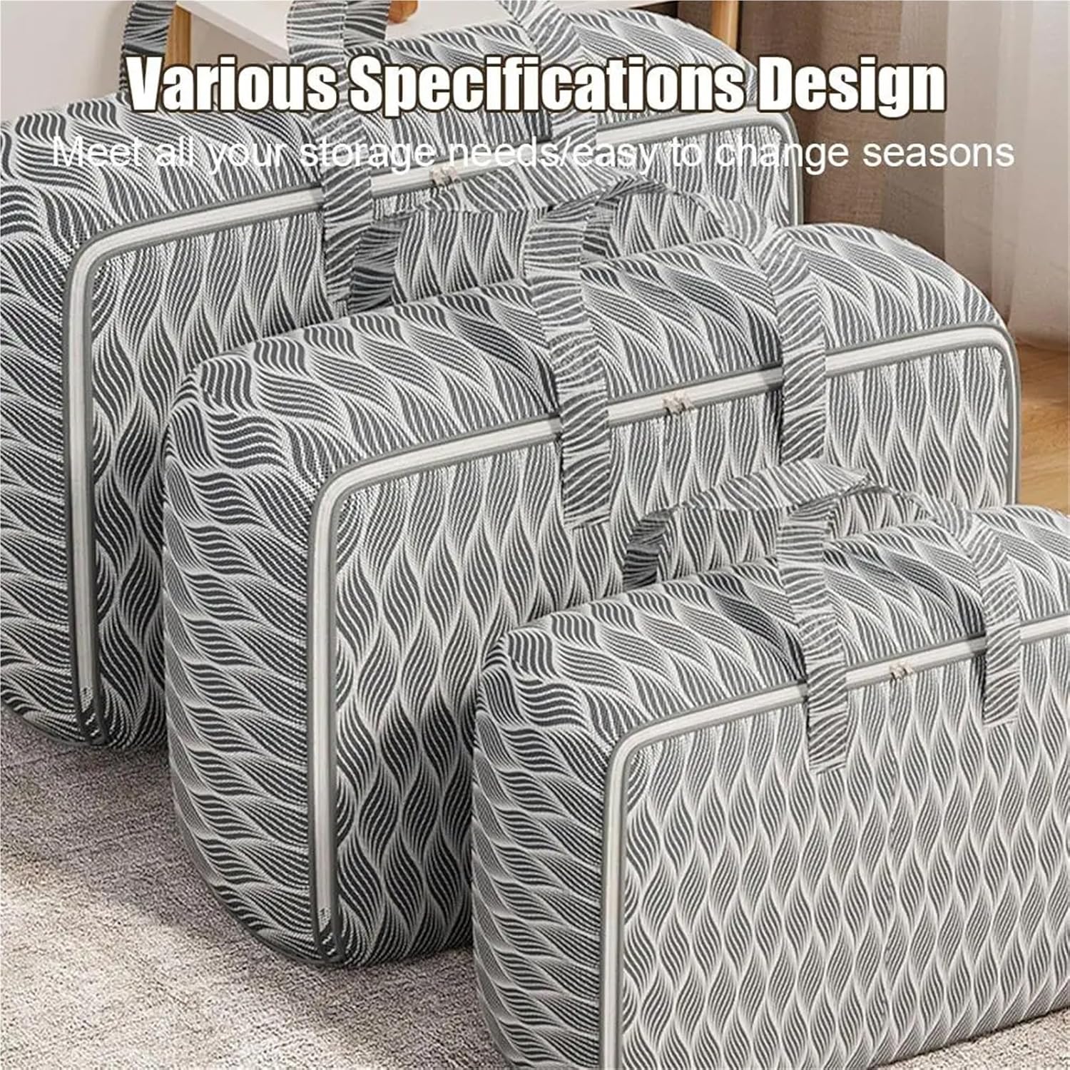 Heavy Duty Large Capacity Foldable Thickened Quilt Storage Bag Household School Luggage Moving Packing(Grey M)