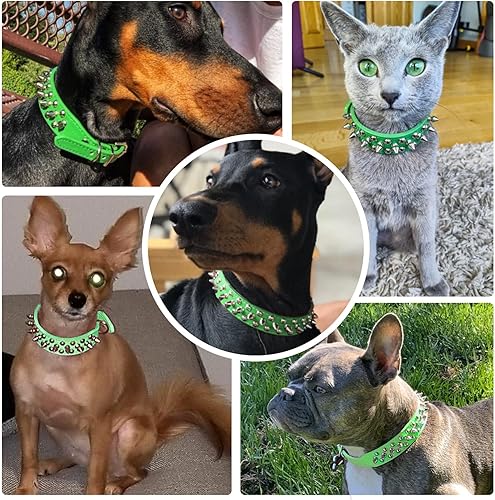 Vista 18 de Collar de perro y gato con pinchos pequeños y medianos para perros pequeños y medianos, collares ajustables con tachuelas para cachorros, collar