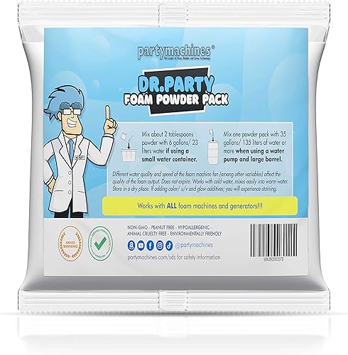 Paquete de polvo de espuma - Se mezcla con hasta 35 galones de agua - Paquete más pequeño de un solo uso con tu equipo de espuma para fiestas