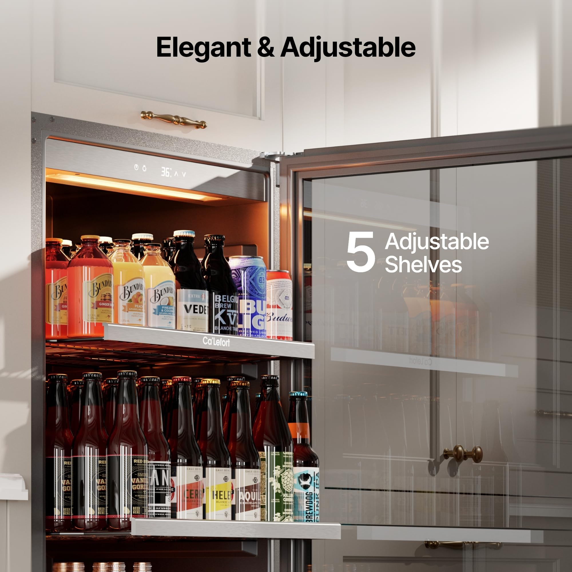 Ca'Lefort 24 Inch Beverage Refrigerator, 238 Cans Tall Beverage Fridge with Glass Door, 34-54°F Drink Fridge with 3 LED for Bar/Kitchen/Office, Freestanding or Built-In Beer Cooler for Beer/Soda/Wine