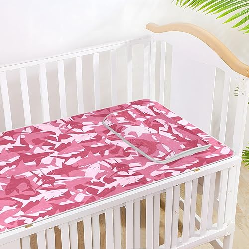Miniatura 8 de Sharks Camo Pink Crib Mattress Protector Mini Crib Mattres Pad Cover Cooling Mattress Topper Ice Silk Cooling Pad & Pillow Play Mat Washable &
