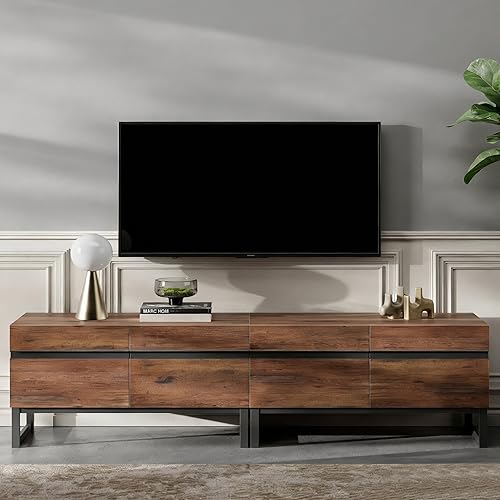 Miniatura 8 de WAMPAT Soporte de TV moderno 2 en 1 para televisores de hasta 75 pulgadas, centro de entretenimiento de TV de madera con gabinetes de almacenamiento