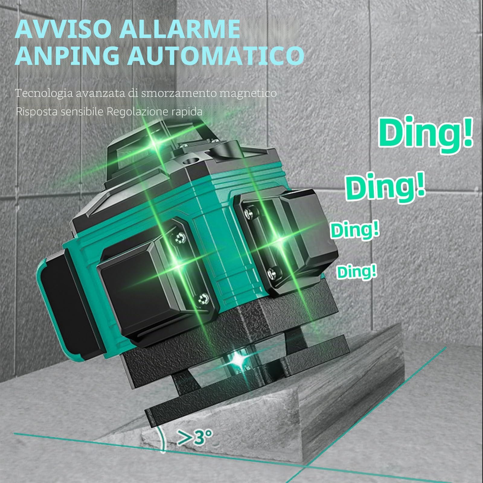 Livella Laser Autolivellante 16 Linee 4x360°, Livella Laser Verde Professionale Livello Laser Con 1.2m Treppiede E Supporto Rotante, Laser A Linee Incrociate Con 2x4800mah Ricaricabili Batterie