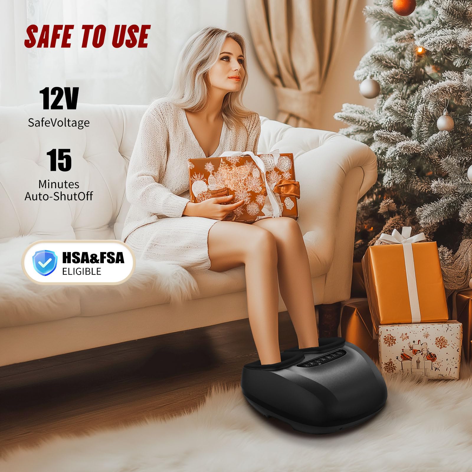 Shiatsu Fußmassagegerät mit Wärme, tiefes Kneten Fußmassagegerät mit Vibration & Kompression für Muskelentspannung, Heimbürogebrauch für Männer Frauen (Schwarz)
