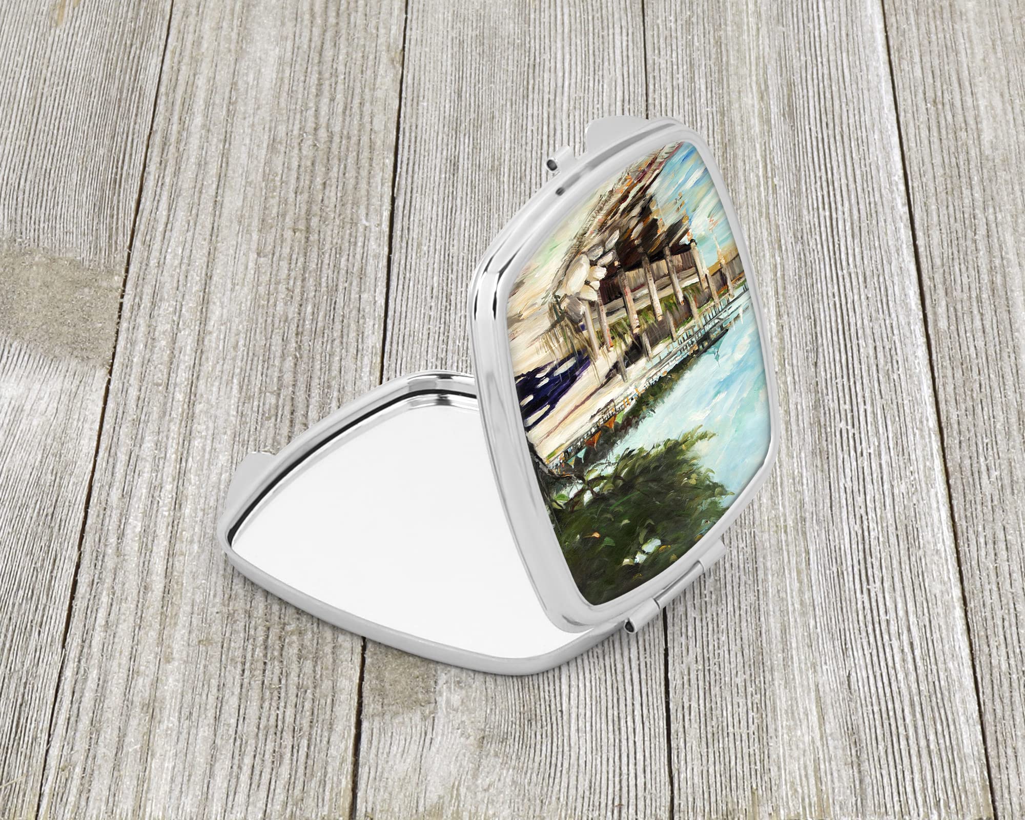 Caroline's Treasures JMK1273SCM At the Pier Sailboats Compact Mirror Decorative Travel Makeup Mirror for Women Girls Gifts Pocket Makeup Mirror Folding Handheld