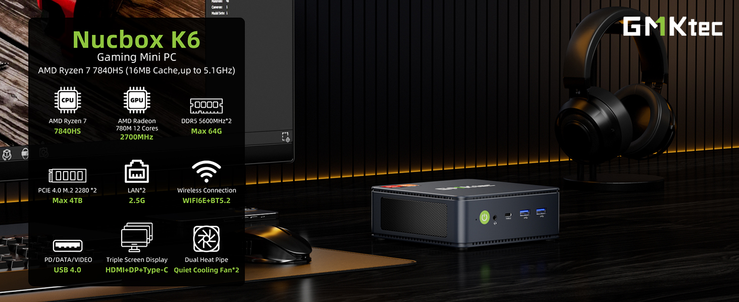 GMKtec Ryzen 7840HS Windows11 SSD ゲーミング GMKtec Gaming Mini PC, Ryzen 7 7840HS 5.1GHz, 16GB DDR5 RAM