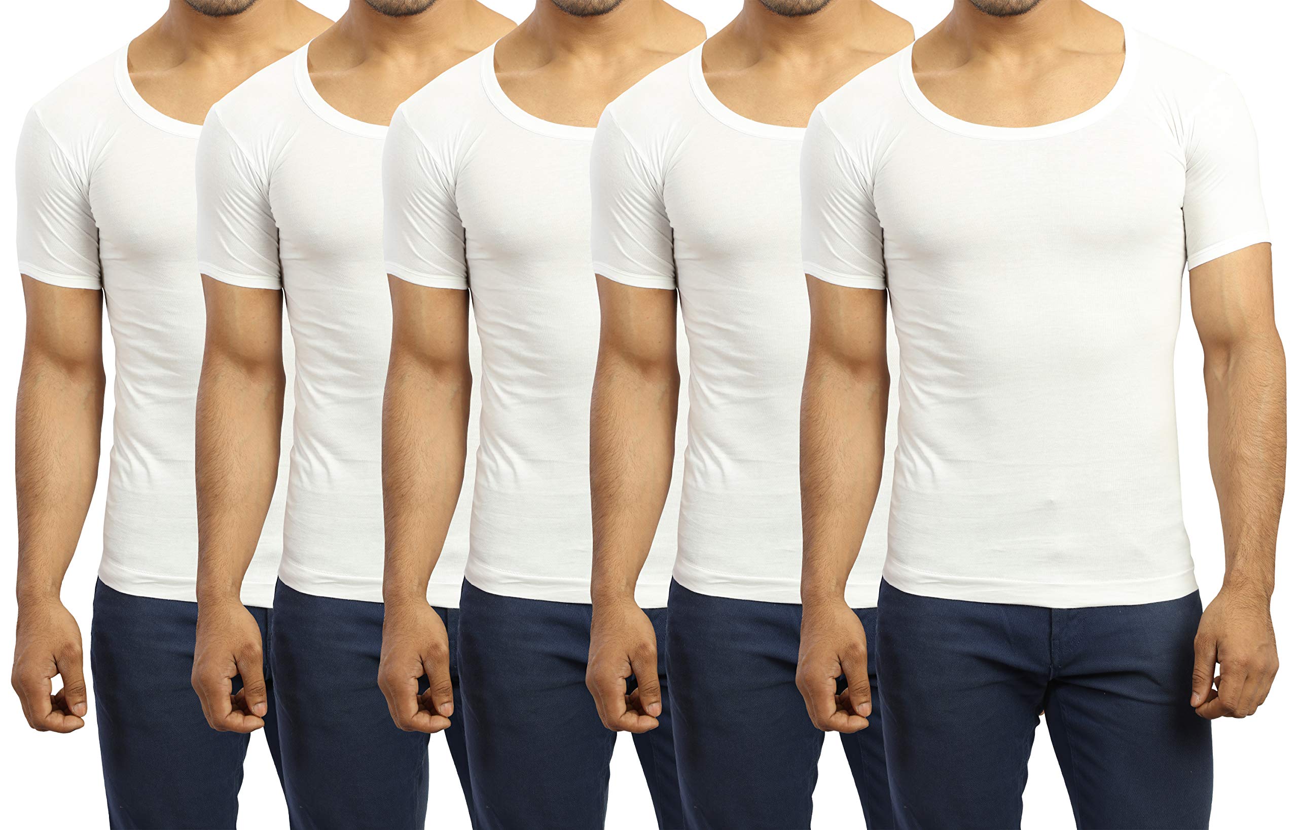 dora Mens Cotton Trend Half Sleeves Vest | Vest for Men | T Shirt Style Baniyan | Combed Cotton | Round Neck | White | Pack of 5-picture-36