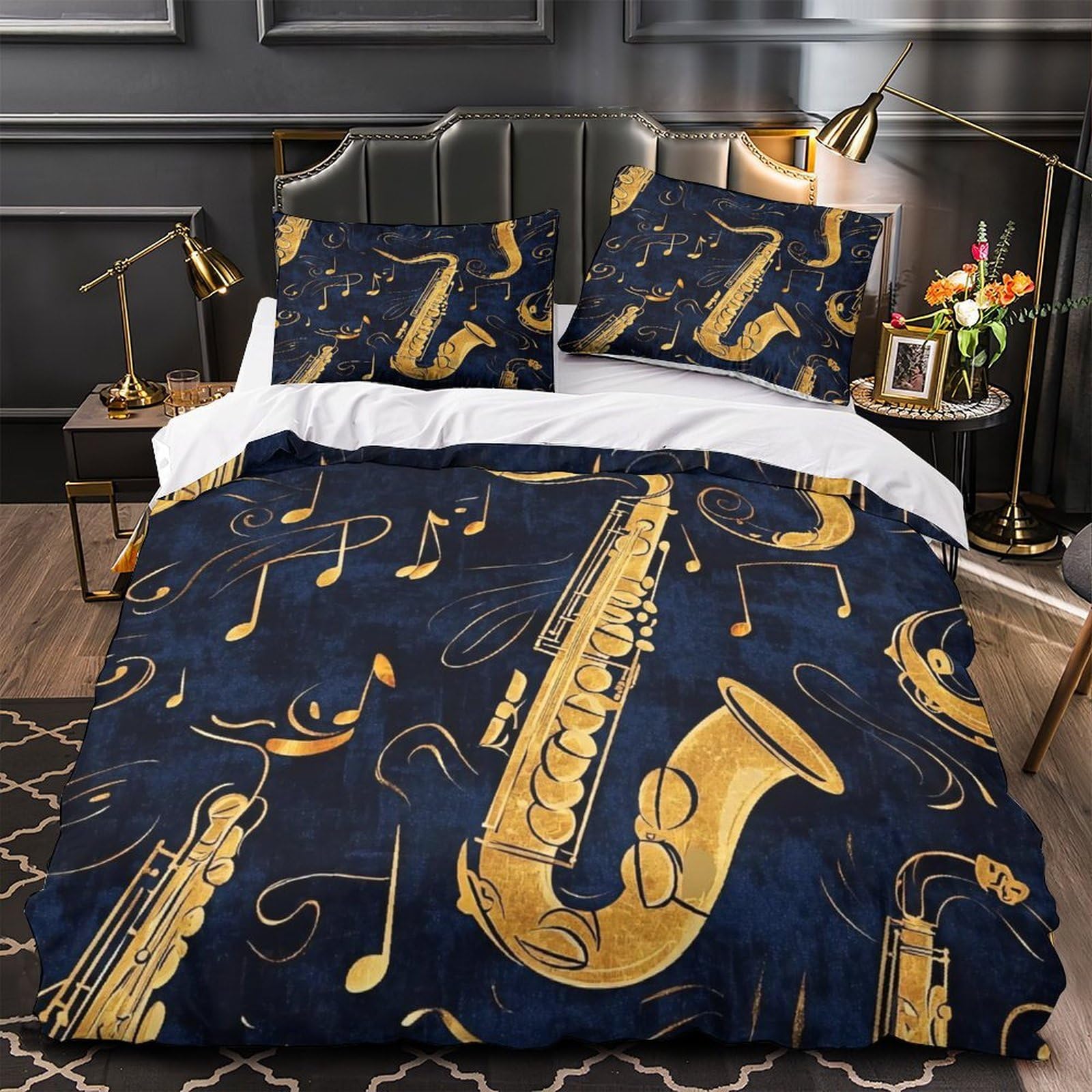 Parure de lit saxophone pour chambre d'enfant ado housse couette microfibre 135x200