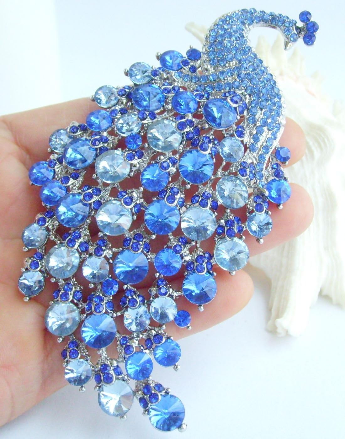 Elegant Bird Peafowl Peacock Brooch Pin Pendant Rhinestone Crystal BZ5651 image 2