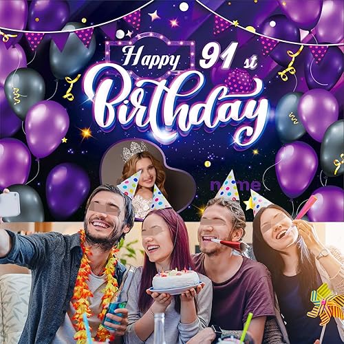 Miniatura 10 de Cartel personalizado de decoración de cumpleaños 91 con temática de castillo y princesa, pancarta de tela personalizada para suministros de fiesta