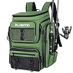 PLUSINNO Fishing Backpack with Rod Holders, 42L Large Water-Resistant Tackle Bag Store Fishing Gear, Camping, Hiking, Fish Gifts for Men Father, Black Camo